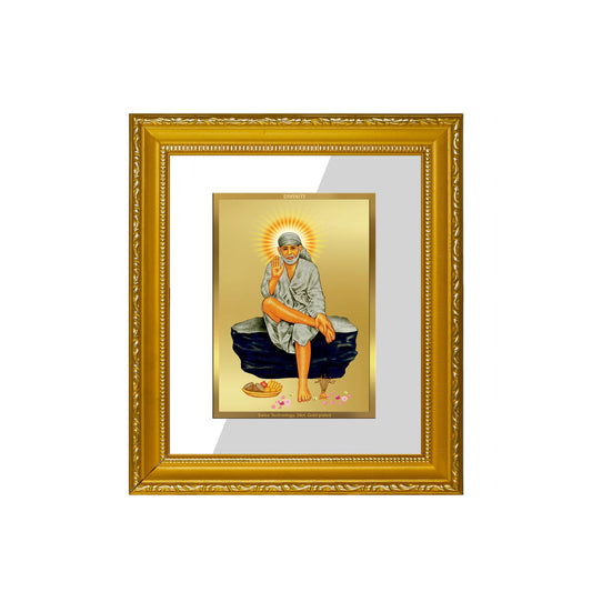 DIVINITI Sai Baba-1 Gold Plated Wall Photo Frame| DG Frame 101 Size 1 Wall Photo Frame and 24K Gold Plated Foil| Religious Photo Frame Idol For Prayer, Gifts Items (15CMX13CM)