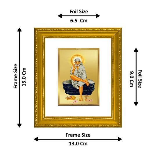 DIVINITI Sai Baba-1 Gold Plated Wall Photo Frame| DG Frame 101 Size 1 Wall Photo Frame and 24K Gold Plated Foil| Religious Photo Frame Idol For Prayer, Gifts Items (15CMX13CM)