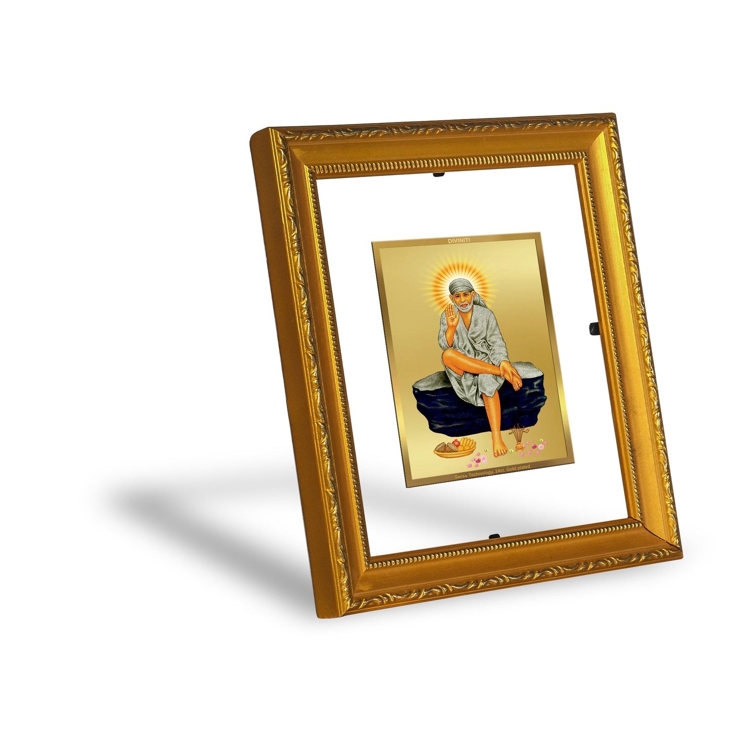 DIVINITI Sai Baba-1 Gold Plated Wall Photo Frame| DG Frame 101 Size 1 Wall Photo Frame and 24K Gold Plated Foil| Religious Photo Frame Idol For Prayer, Gifts Items (15CMX13CM)