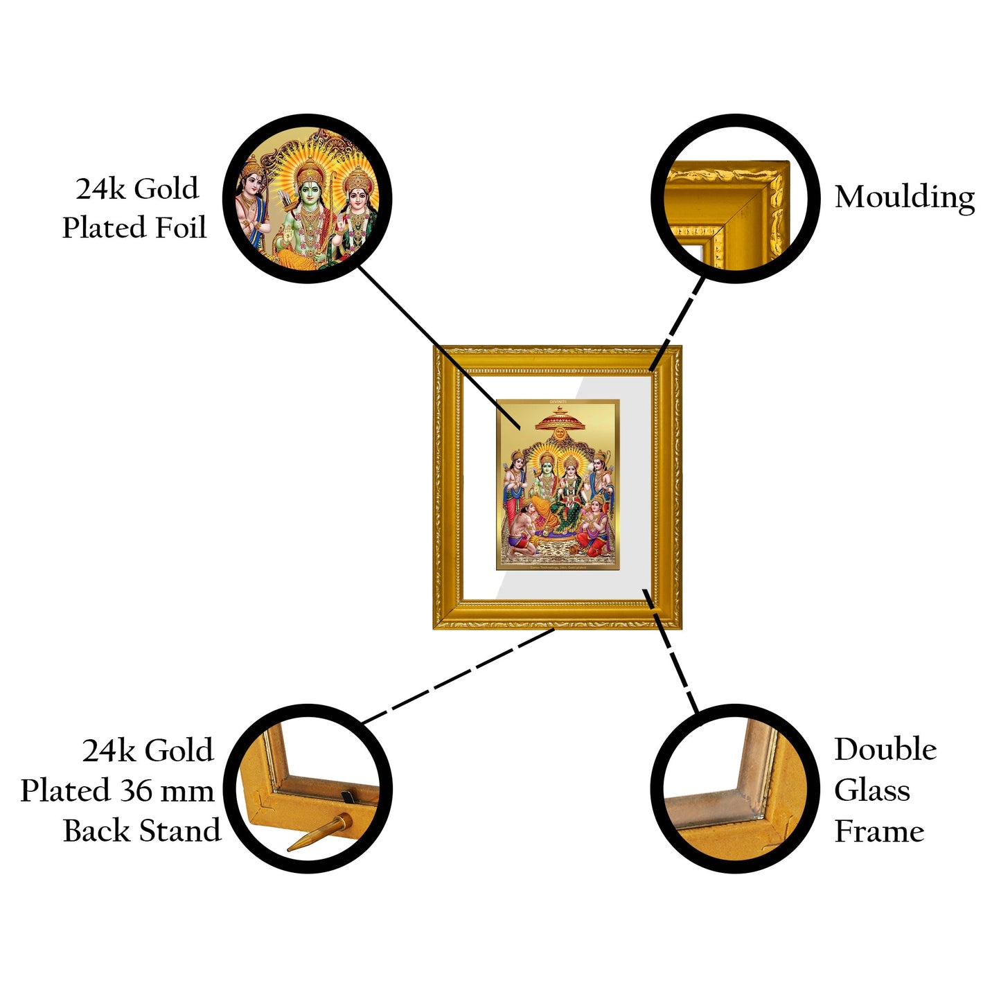 DIVINITI Ram Darbar-1 Gold Plated Wall Photo Frame| DG Frame 101 size 1 Wall Photo Frame and 24K Gold Plated Foil| Religious Photo Frame Idol For Prayer, Gifts Items (15CMX13CM)