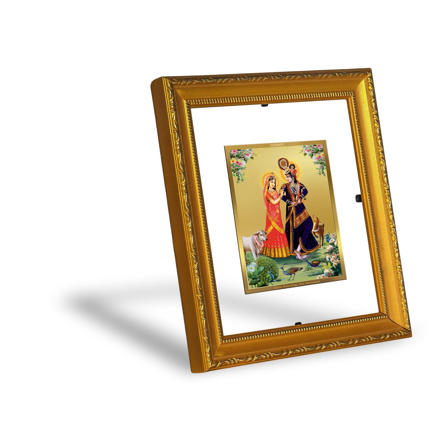 DIVINITI Radha Krishna-4 Gold Plated Wall Photo Frame| DG Frame 101 Size 1 Wall Photo Frame and 24K Gold Plated Foil| Religious Photo Frame Idol For Prayer, Gifts Items (15CMX13CM)