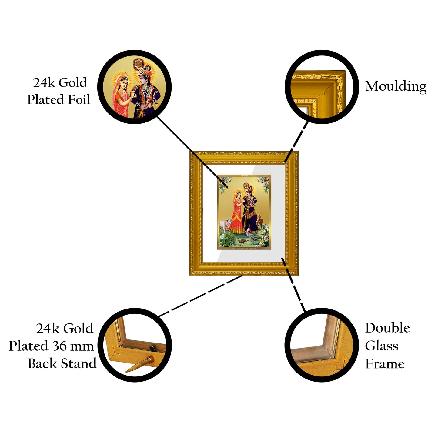 DIVINITI Radha Krishna-4 Gold Plated Wall Photo Frame| DG Frame 101 Size 1 Wall Photo Frame and 24K Gold Plated Foil| Religious Photo Frame Idol For Prayer, Gifts Items (15CMX13CM)