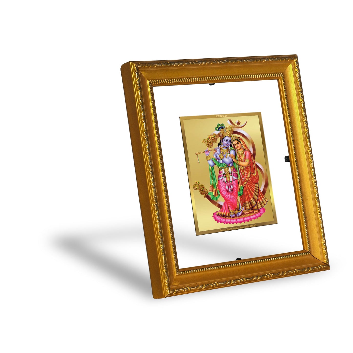 DIVINITI Radha Krishna-3 Gold Plated Wall Photo Frame| DG Frame 101 Size 1 Wall Photo Frame and 24K Gold Plated Foil| Religious Photo Frame Idol For Prayer, Gifts Items (15CMX13CM)