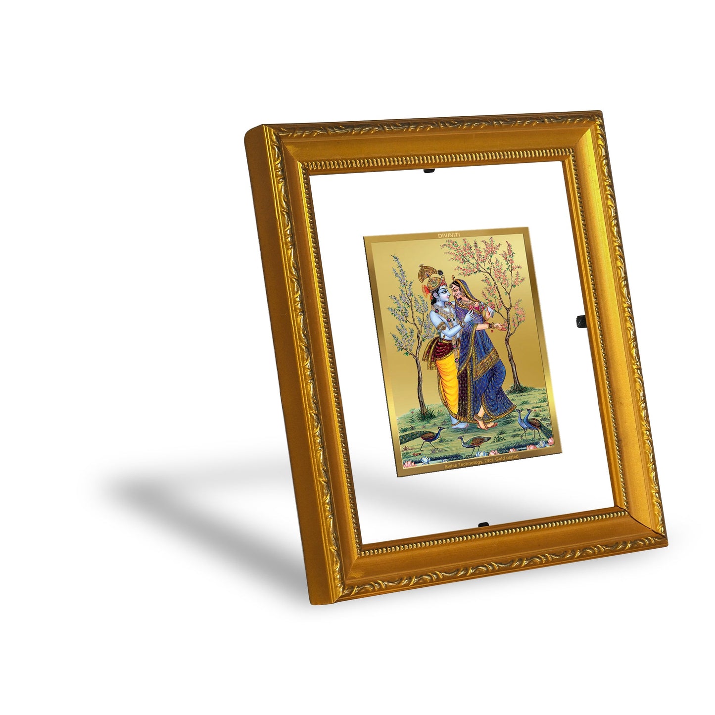 DIVINITI Radha Krishna-2 Gold Plated Wall Photo Frame| DG Frame 101 Size 1 Wall Photo Frame and 24K Gold Plated Foil| Religious Photo Frame Idol For Prayer, Gifts Items (15CMX13CM)