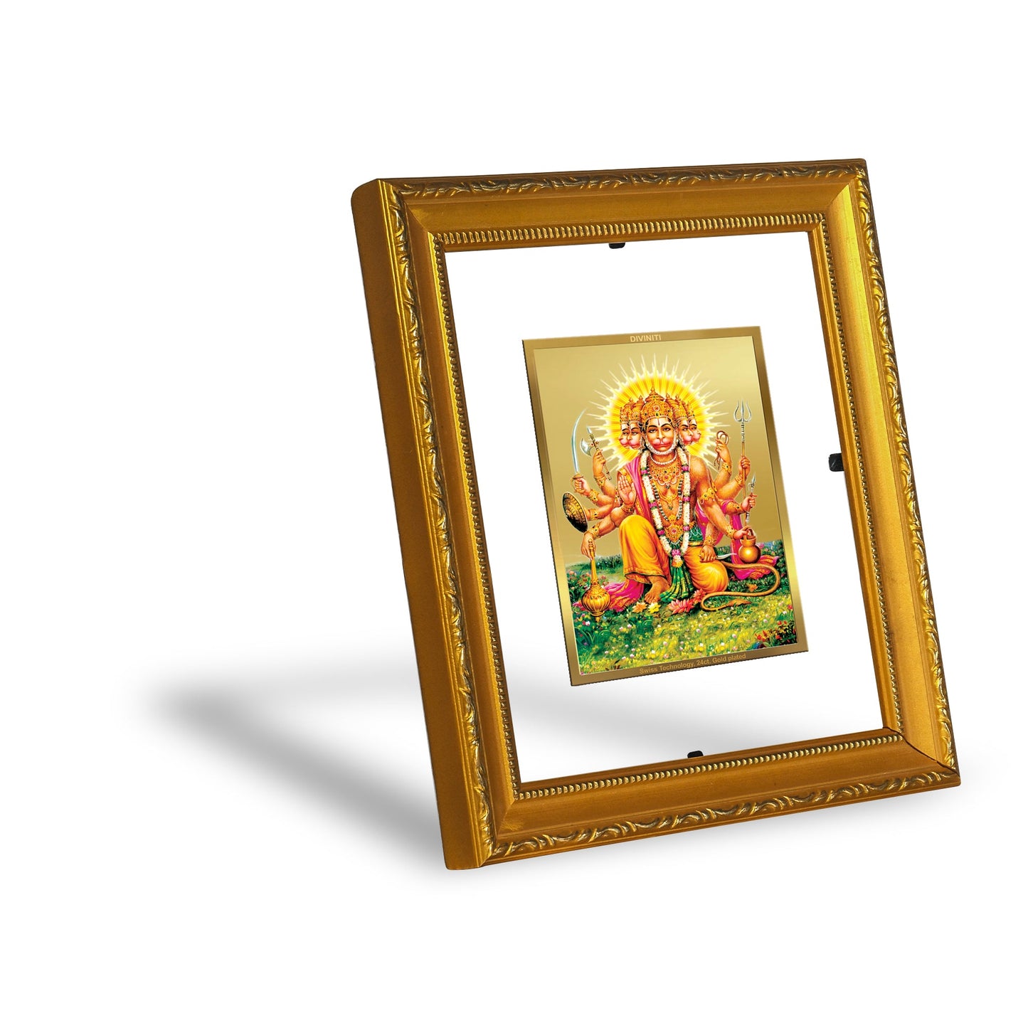 DIVINITI Panchmukhi Hanuman Gold Plated Wall Photo Frame| DG Frame 101 Size 1 Wall Photo Frame and 24K Gold Plated Foil| Religious Photo Frame Idol For Prayer, Gifts Items (15CMX13CM)