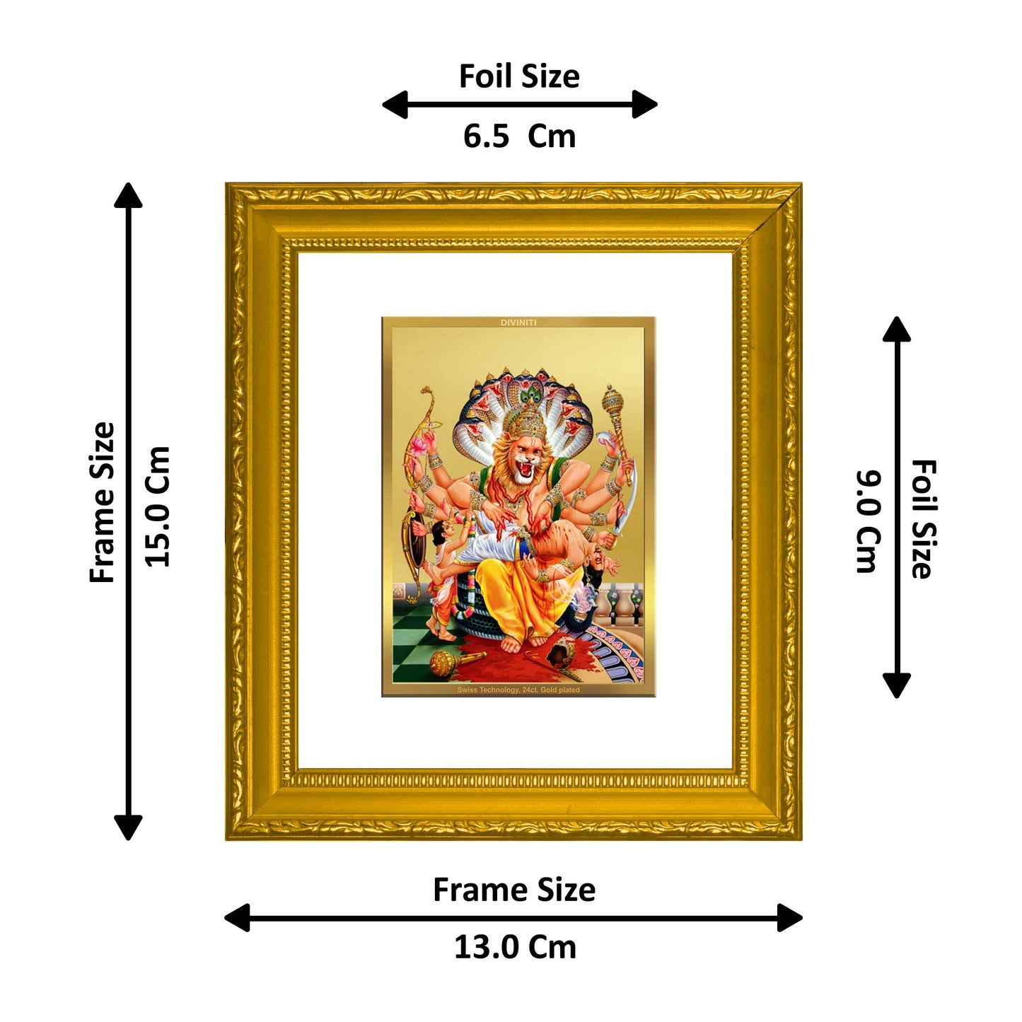 DIVINITI Narsimha Gold Plated Wall Photo Frame| DG Frame 101 Wall Photo Frame and 24K Gold Plated Foil| Religious Photo Frame Idol For Prayer, Gifts Items (15.5CMX13.5CM)