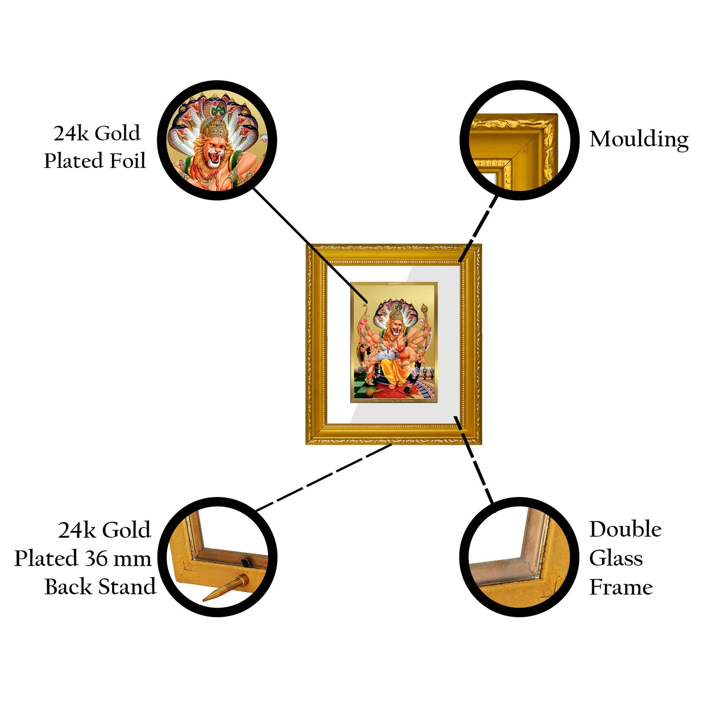 DIVINITI Narsimha Gold Plated Wall Photo Frame| DG Frame 101 Wall Photo Frame and 24K Gold Plated Foil| Religious Photo Frame Idol For Prayer, Gifts Items (15.5CMX13.5CM)