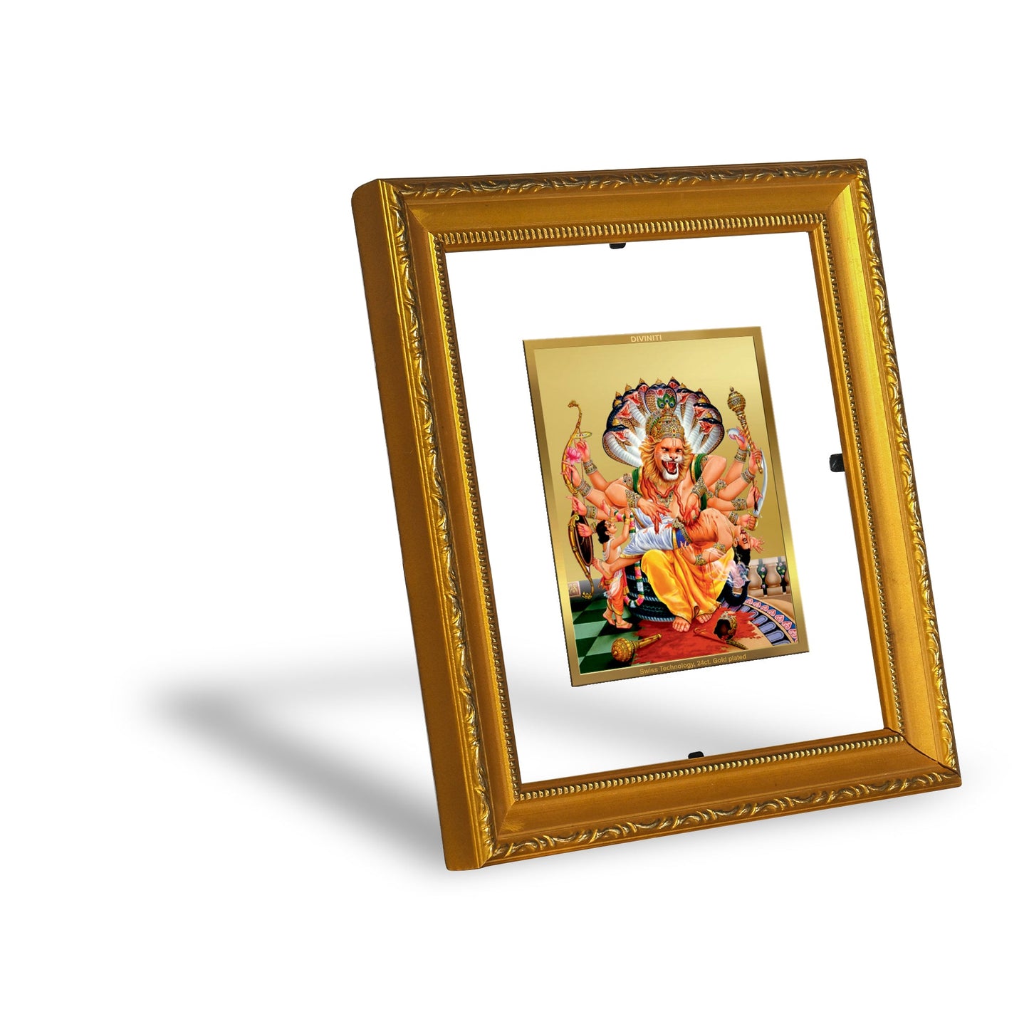 DIVINITI Narsimha Gold Plated Wall Photo Frame| DG Frame 101 Wall Photo Frame and 24K Gold Plated Foil| Religious Photo Frame Idol For Prayer, Gifts Items (15.5CMX13.5CM)