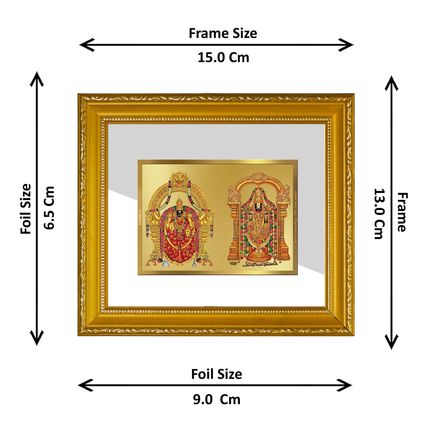 DIVINITI Padmavati & Balaji Gold Plated Wall Photo Frame| DG Frame 101 Size 1 Wall Photo Frame and 24K Gold Plated Foil| Religious Photo Frame Idol For Prayer, Gifts Items (15CMX13CM)