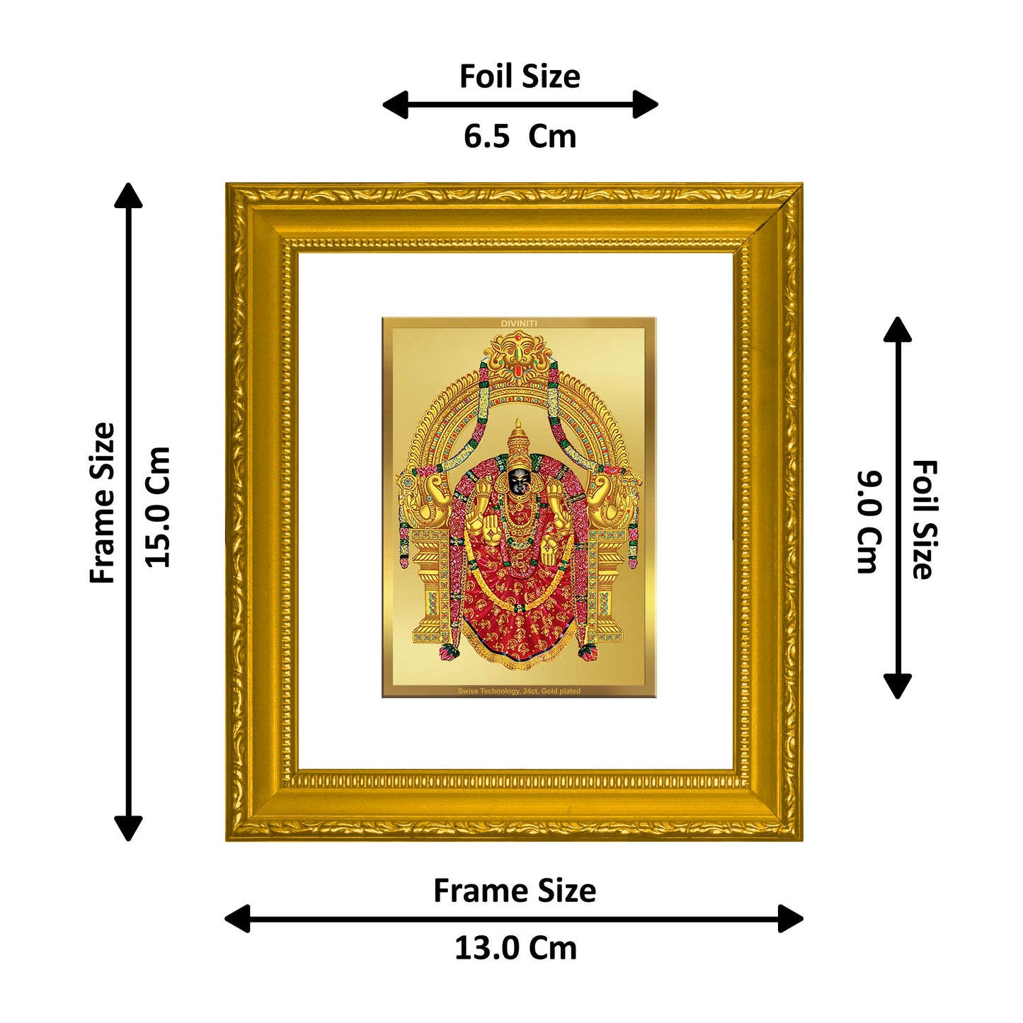 DIVINITI Padmavati Gold Plated Wall Photo Frame| DG Frame 101 Size 1 Wall Photo Frame and 24K Gold Plated Foil| Religious Photo Frame Idol For Prayer, Gifts Items (15CMX13CM)