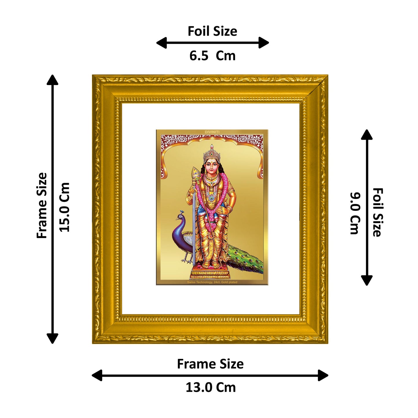 DIVINITI Murugan-1 Gold Plated Wall Photo Frame| DG Frame 101 Wall Photo Frame and 24K Gold Plated Foil| Religious Photo Frame Idol For Prayer, Gifts Items (15.5CMX13.5CM)