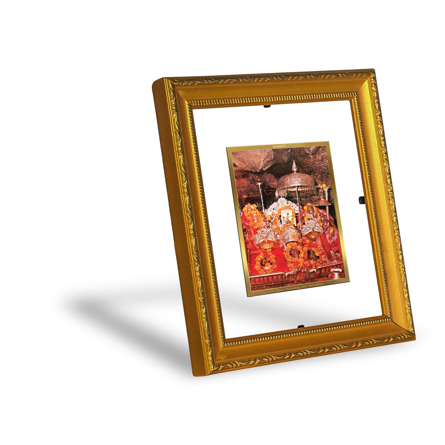 DIVINITI Mata Ka Darbar Gold Plated Wall Photo Frame| DG Frame 101 Wall Photo Frame and 24K Gold Plated Foil| Religious Photo Frame Idol For Prayer, Gifts Items (15.5CMX13.5CM)