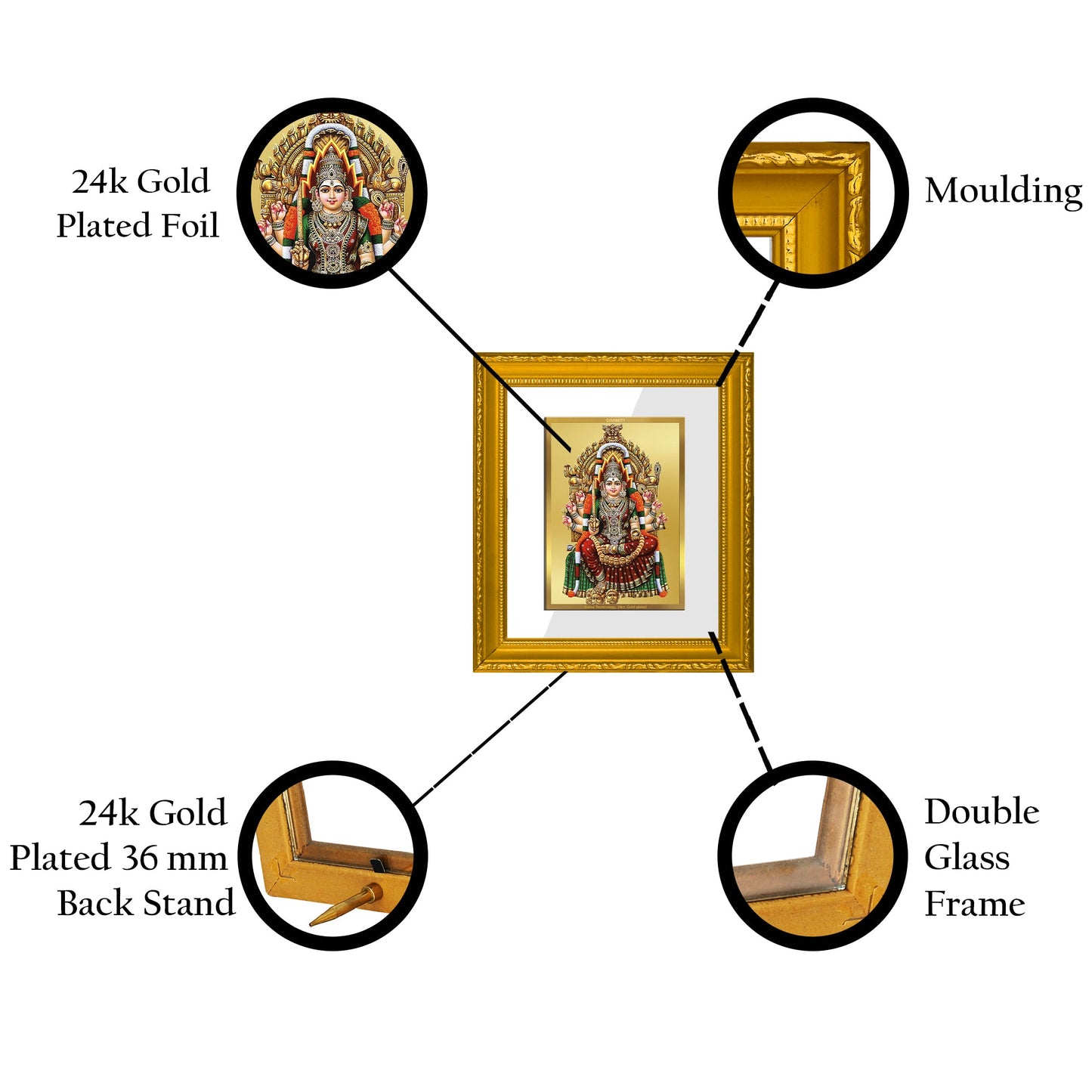 DIVINITI Samayapuram Mariamman Gold Plated Wall Photo Frame| DG Frame 101 Wall Photo Frame and 24K Gold Plated Foil| Religious Photo Frame Idol For Prayer, Gifts Items (15.5CMX13.5CM)