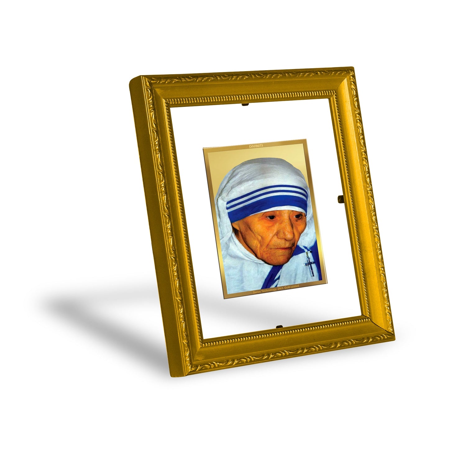 DIVINITI Mother Teresa Gold Plated Wall Photo Frame| DG Frame 101 Wall Photo Frame and 24K Gold Plated Foil| Religious Photo Frame Idol For Prayer, Gifts Items (15.5CMX13.5CM)