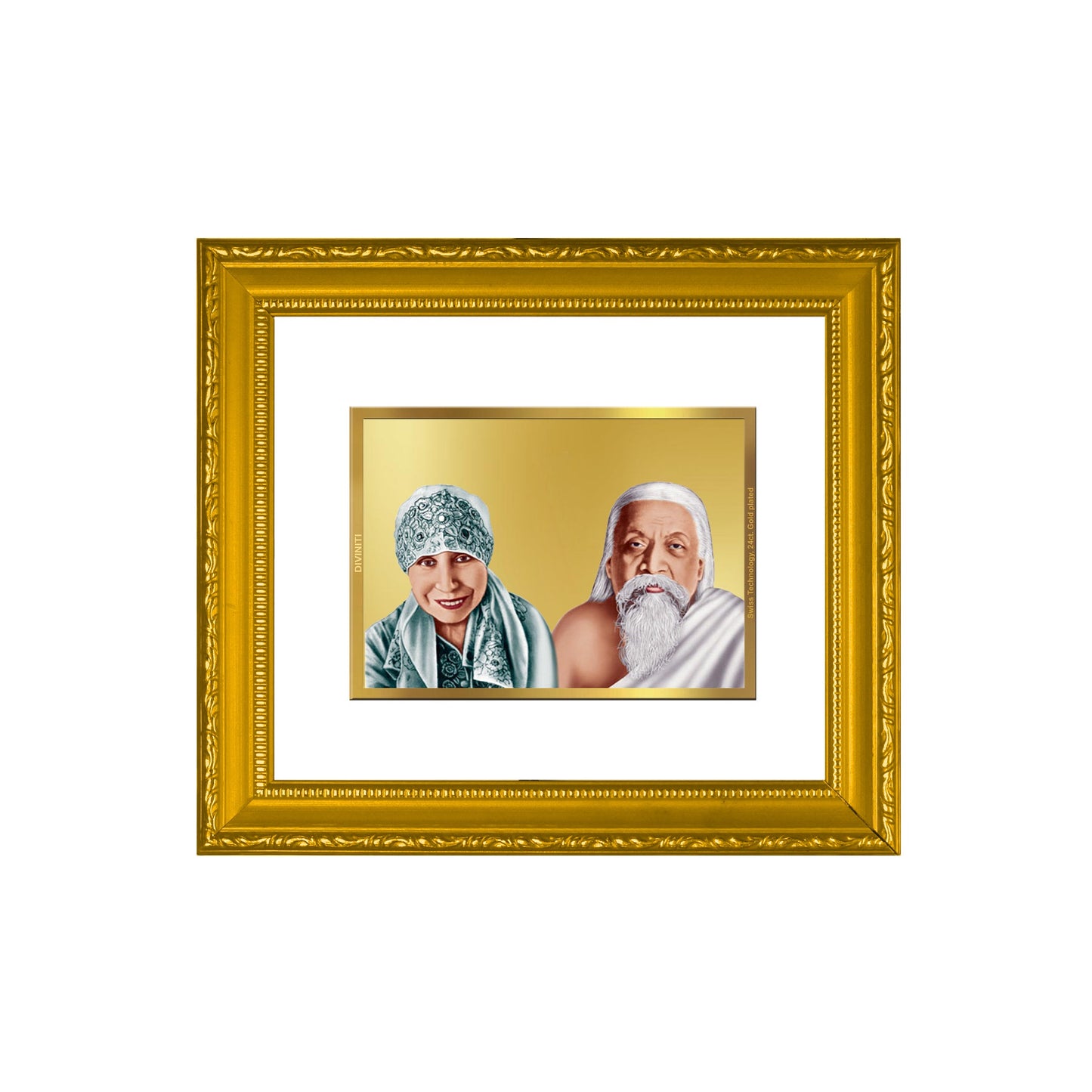 DIVINITI Mother Aurobindo Gold Plated Wall Photo Frame| DG Frame 101 Wall Photo Frame and 24K Gold Plated Foil| Religious Photo Frame Idol For Prayer, Gifts Items (15.5CMX13.5CM)