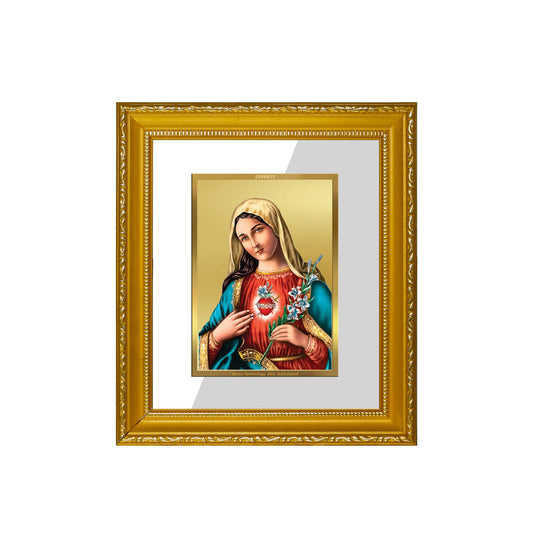 DIVINITI Mother Mary Gold Plated Wall Photo Frame| DG Frame 101 Wall Photo Frame and 24K Gold Plated Foil| Religious Photo Frame Idol For Prayer, Gifts Items (15.5CMX13.5CM)