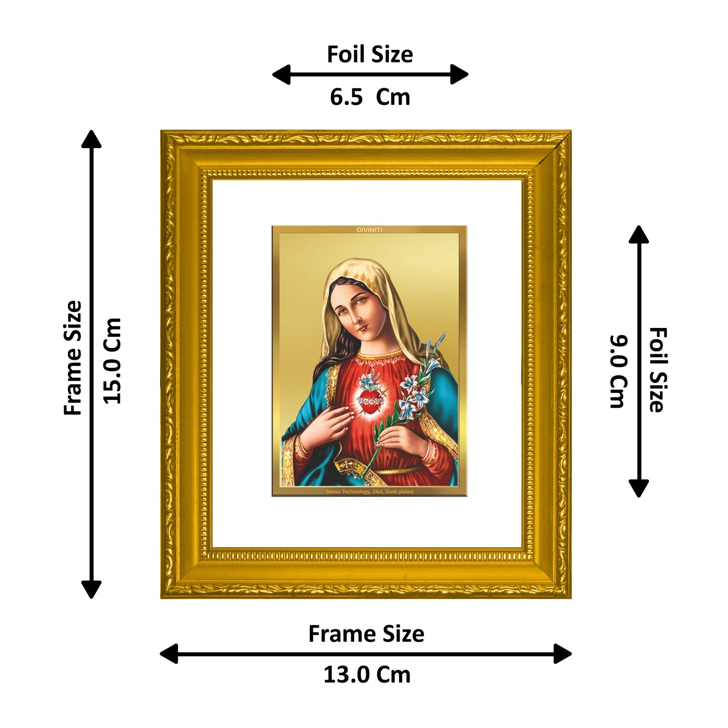 DIVINITI Mother Mary Gold Plated Wall Photo Frame| DG Frame 101 Wall Photo Frame and 24K Gold Plated Foil| Religious Photo Frame Idol For Prayer, Gifts Items (15.5CMX13.5CM)