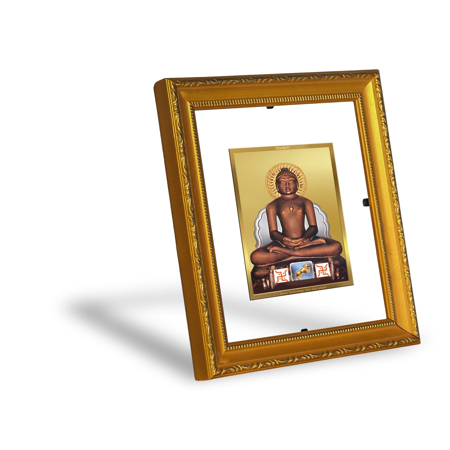 DIVINITI Mahavir Gold Plated Wall Photo Frame| DG Frame 101 Wall Photo Frame and 24K Gold Plated Foil| Religious Photo Frame Idol For Prayer, Gifts Items (15.5CMX13.5CM)