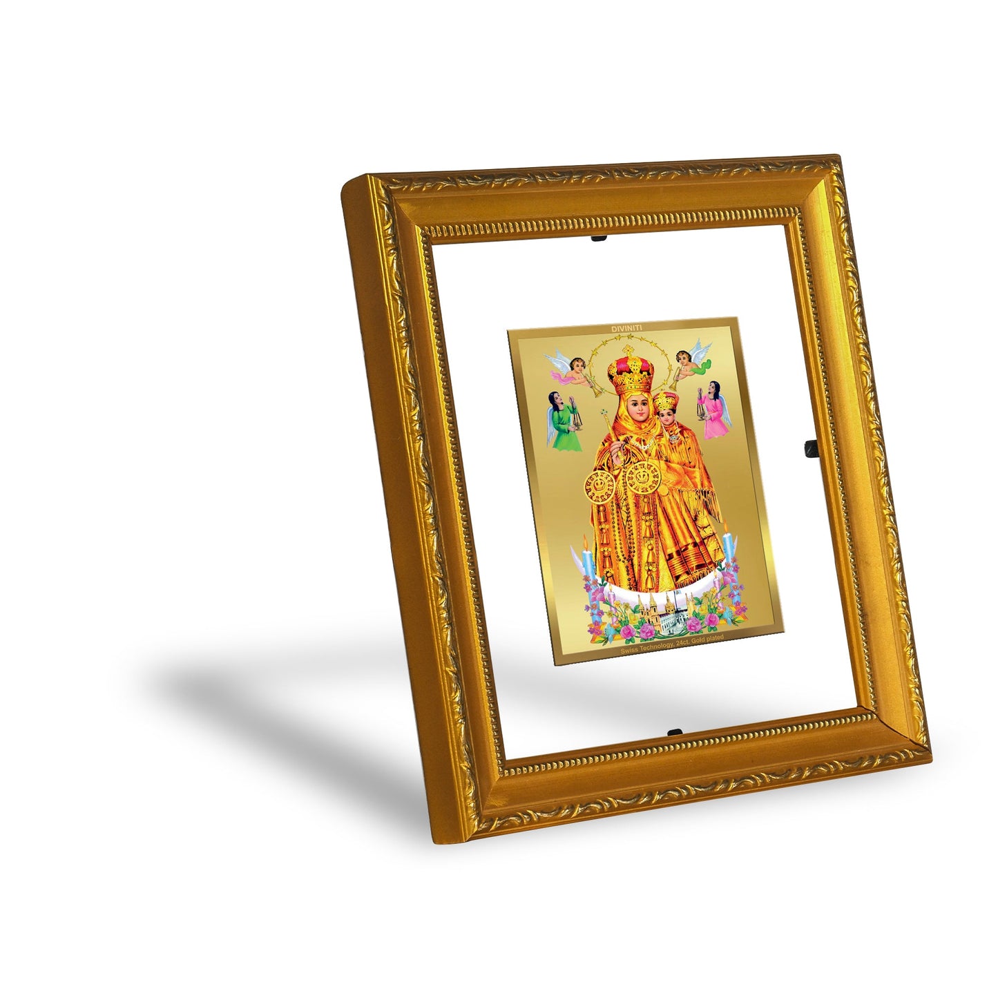 DIVINITI Lady of Health Gold Plated Wall Photo Frame| DG Frame 101 Wall Photo Frame and 24K Gold Plated Foil| Religious Photo Frame Idol For Prayer, Gifts Items (15.5CMX13.5CM)