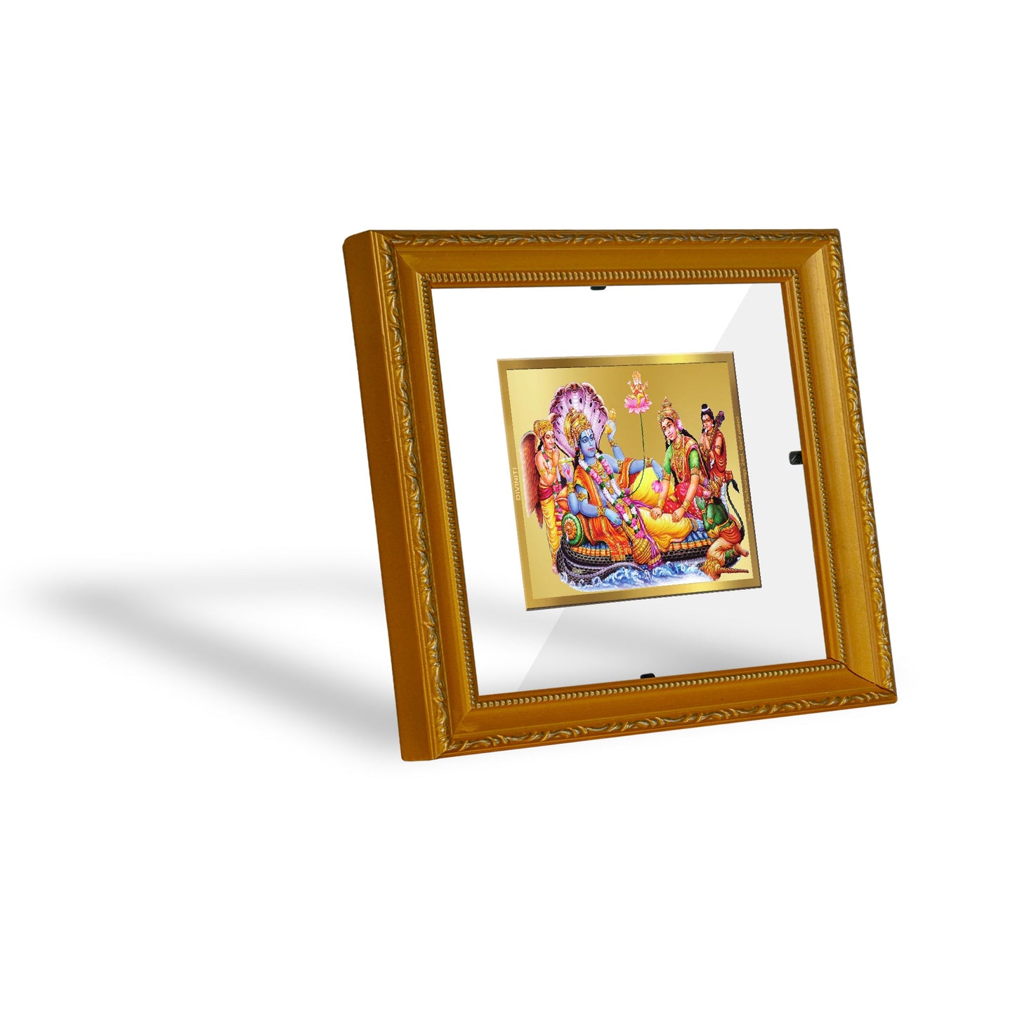 DIVINITI Vishnu Lakshmi Gold Plated Wall Photo Frame| DG Frame 101 Wall Photo Frame and 24K Gold Plated Foil| Religious Photo Frame Idol For Prayer, Gifts Items (15.5CMX13.5CM)