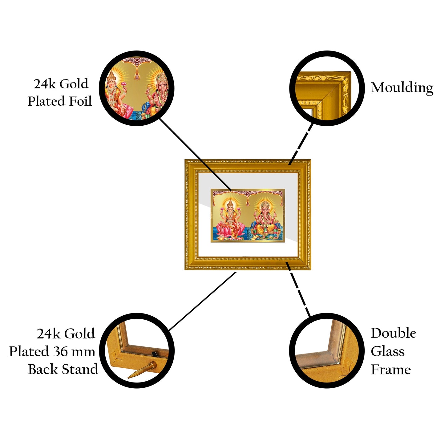 DIVINITI Lakshmi Ganesha Gold Plated Wall Photo Frame| DG Frame 101 Wall Photo Frame and 24K Gold Plated Foil| Religious Photo Frame Idol For Prayer, Gifts Items (15.5CMX13.5CM)