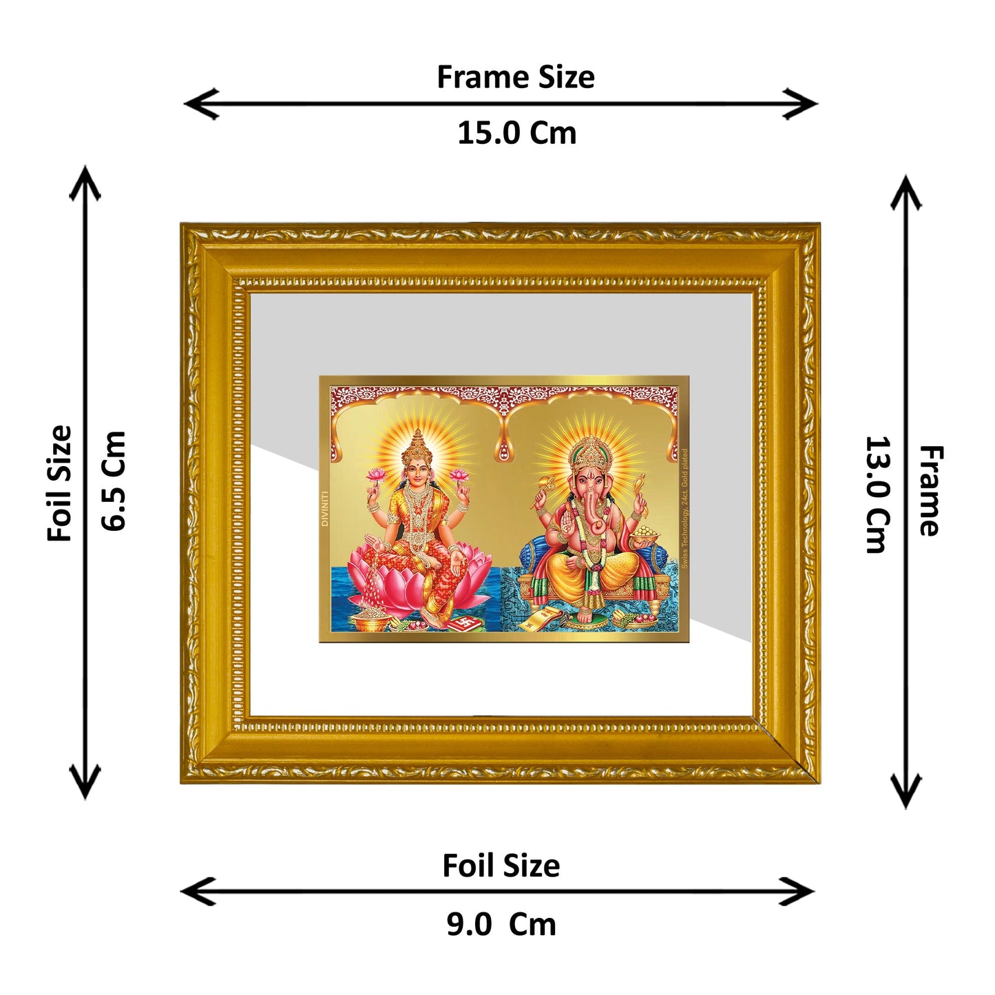 DIVINITI Lakshmi Ganesha Gold Plated Wall Photo Frame| DG Frame 101 Wall Photo Frame and 24K Gold Plated Foil| Religious Photo Frame Idol For Prayer, Gifts Items (15.5CMX13.5CM)