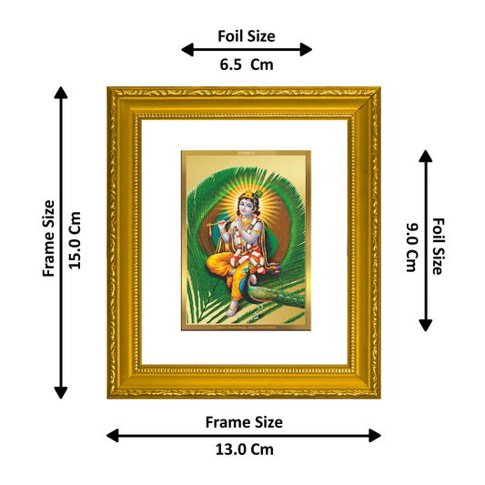 DIVINITI Krishna Gold Plated Wall Photo Frame| DG Frame 101 Wall Photo Frame and 24K Gold Plated Foil| Religious Photo Frame Idol ForGifts Items (15.5CMX13.5CM)