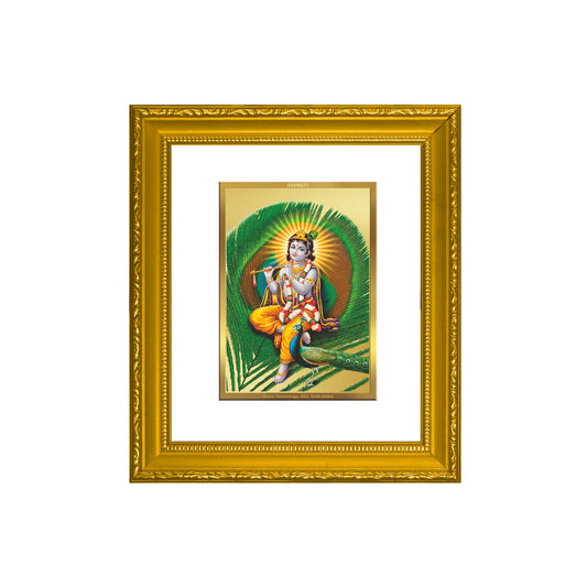 DIVINITI Krishna Gold Plated Wall Photo Frame| DG Frame 101 Wall Photo Frame and 24K Gold Plated Foil| Religious Photo Frame Idol ForGifts Items (15.5CMX13.5CM)