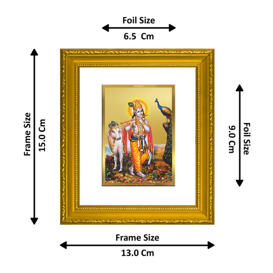 DIVINITI Krishna Gold Plated Wall Photo Frame| DG Frame 101 Wall Photo Frame and 24K Gold Plated Foil| Religious Photo Frame Idol For Prayer, Gifts  (15.5CMX13.5CM)