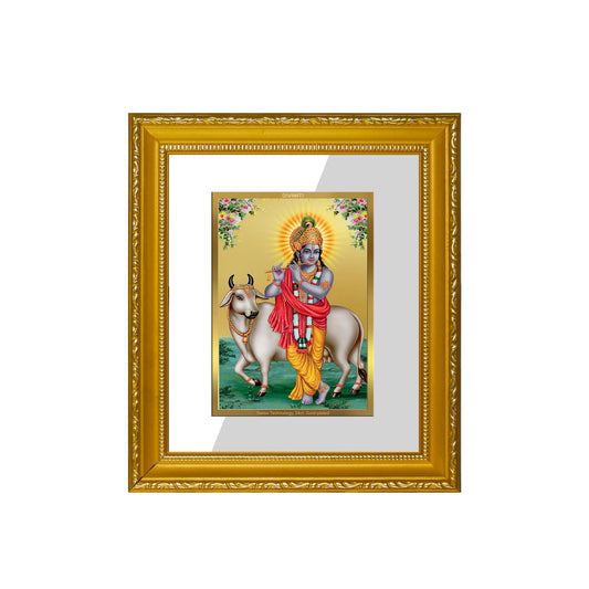 DIVINITI Krishna Gold Plated Wall Photo Frame| DG Frame 101 Wall Photo Frame and 24K Gold Plated Foil| Religious Photo Frame s (15.5CMX13.5CM)