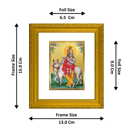 DIVINITI Krishna Gold Plated Wall Photo Frame| DG Frame 101 Wall Photo Frame and 24K Gold Plated Foil| Religious Photo Frame s (15.5CMX13.5CM)