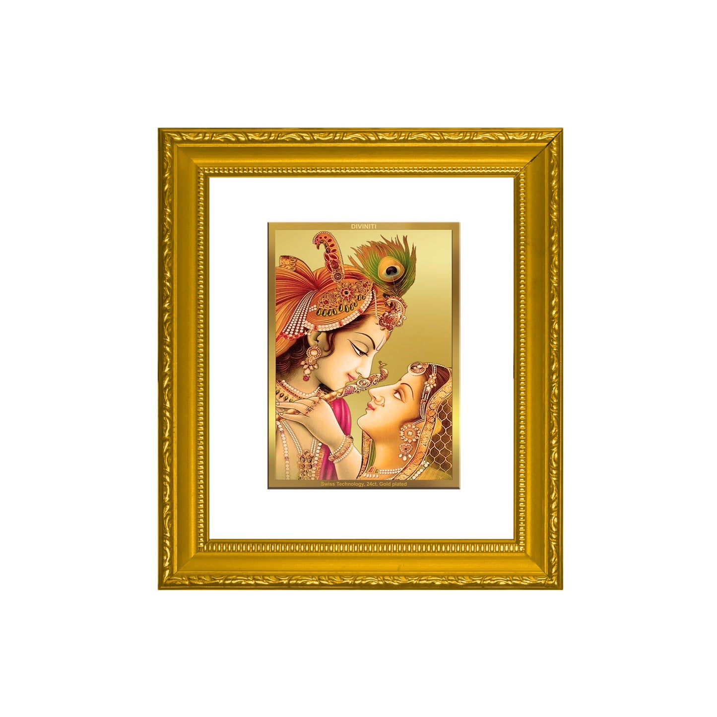 DIVINITI Krishna Gold Plated Wall Photo Frame| DG Frame 101 Wall Photo Frame and 24K Gold Plated Foil| Religious Photo Frame Idol For Prayer, Gifts Items (15.5CMX13.5CM)