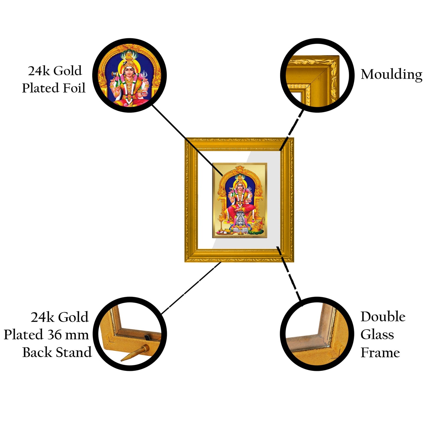 DIVINITI Karumariamman Gold Plated Wall Photo Frame| DG Frame 101 Wall Photo Frame and 24K Gold Plated Foil| Religious Photo Frame Idol For Prayer, Gifts Items (15.5CMX13.5CM)