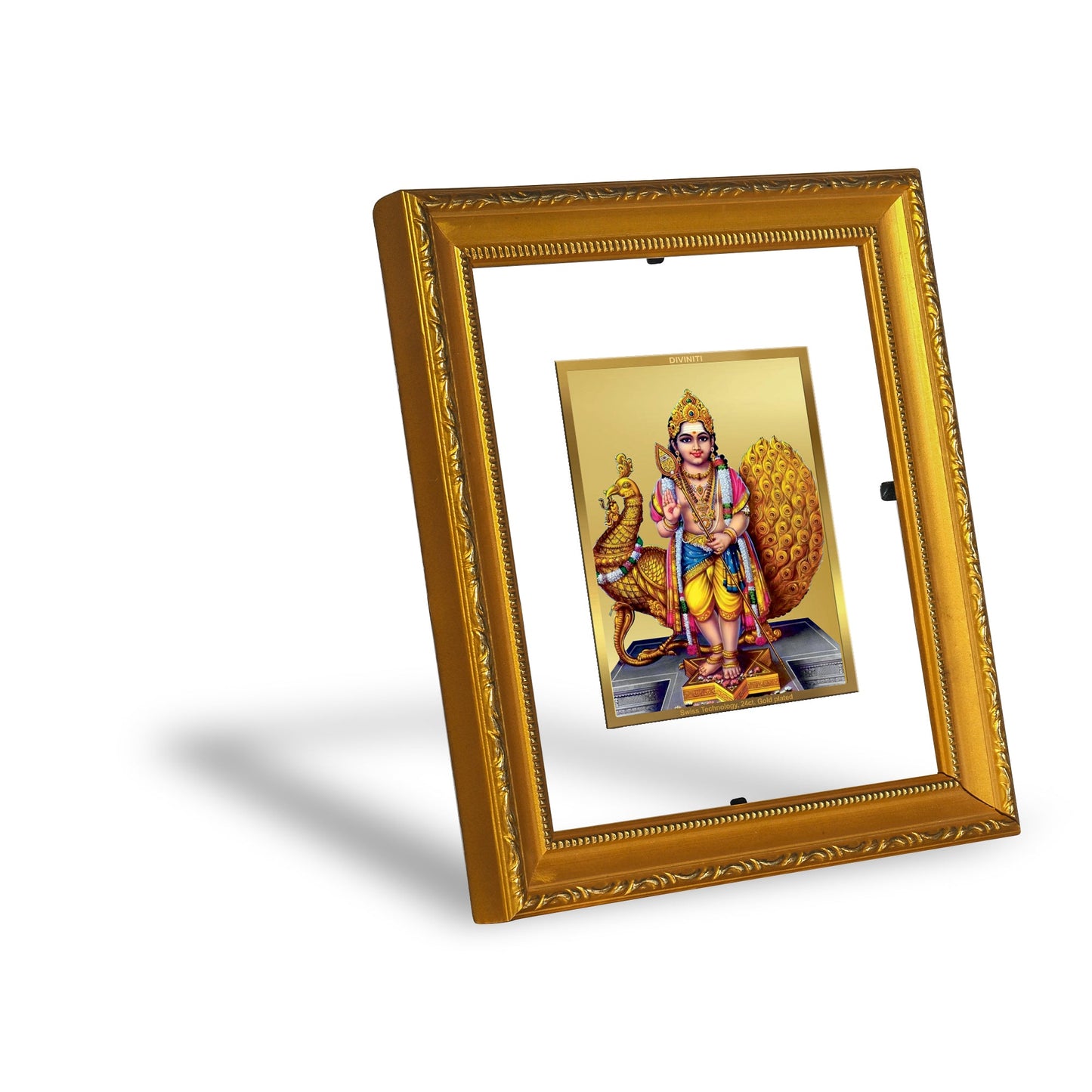 DIVINITI Murugan Gold Plated Wall Photo Frame| DG Frame 101 Wall Photo Frame and 24K Gold Plated Foil| Religious Photo Frame Idol For Prayer, Gifts Items (15.5CMX13.5CM)