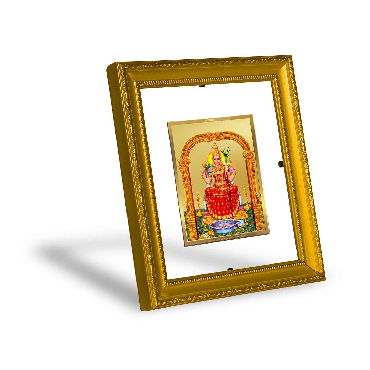 DIVINITI Kanchi Kamakshi Amman Gold Plated Wall Photo Frame| DG Frame 101 Wall Photo Frame and 24K Gold Plated Foil| Religious Photo Frame Idol For Prayer, Gifts Items (15.5CMX13.5CM)