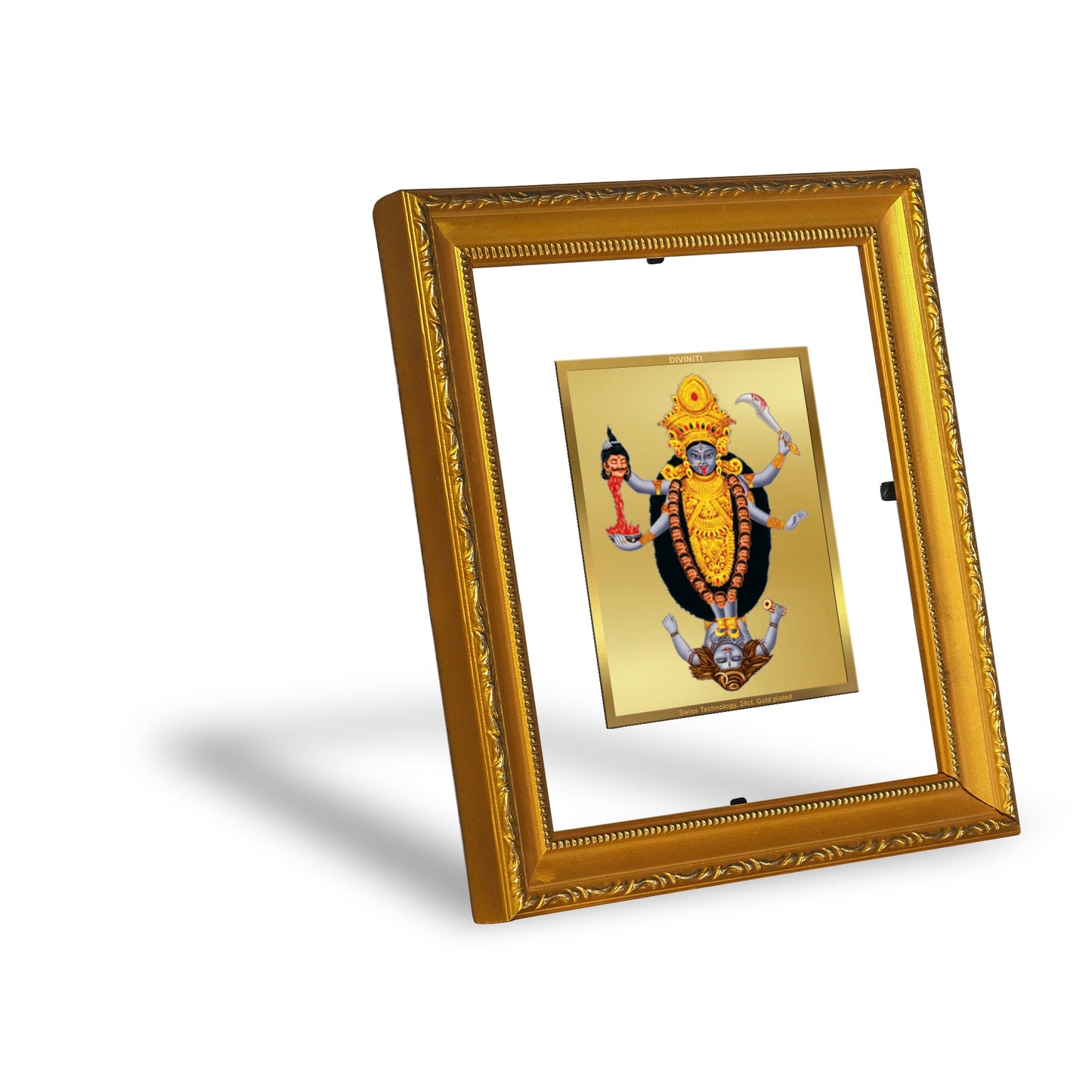 DIVINITI Maa Kali Gold Plated Wall Photo Frame| DG Frame 101 Wall Photo Frame and 24K Gold Plated Foil| Religious Photo Frame Idol For Prayer, Gifts Items (15.5CMX13.5CM)