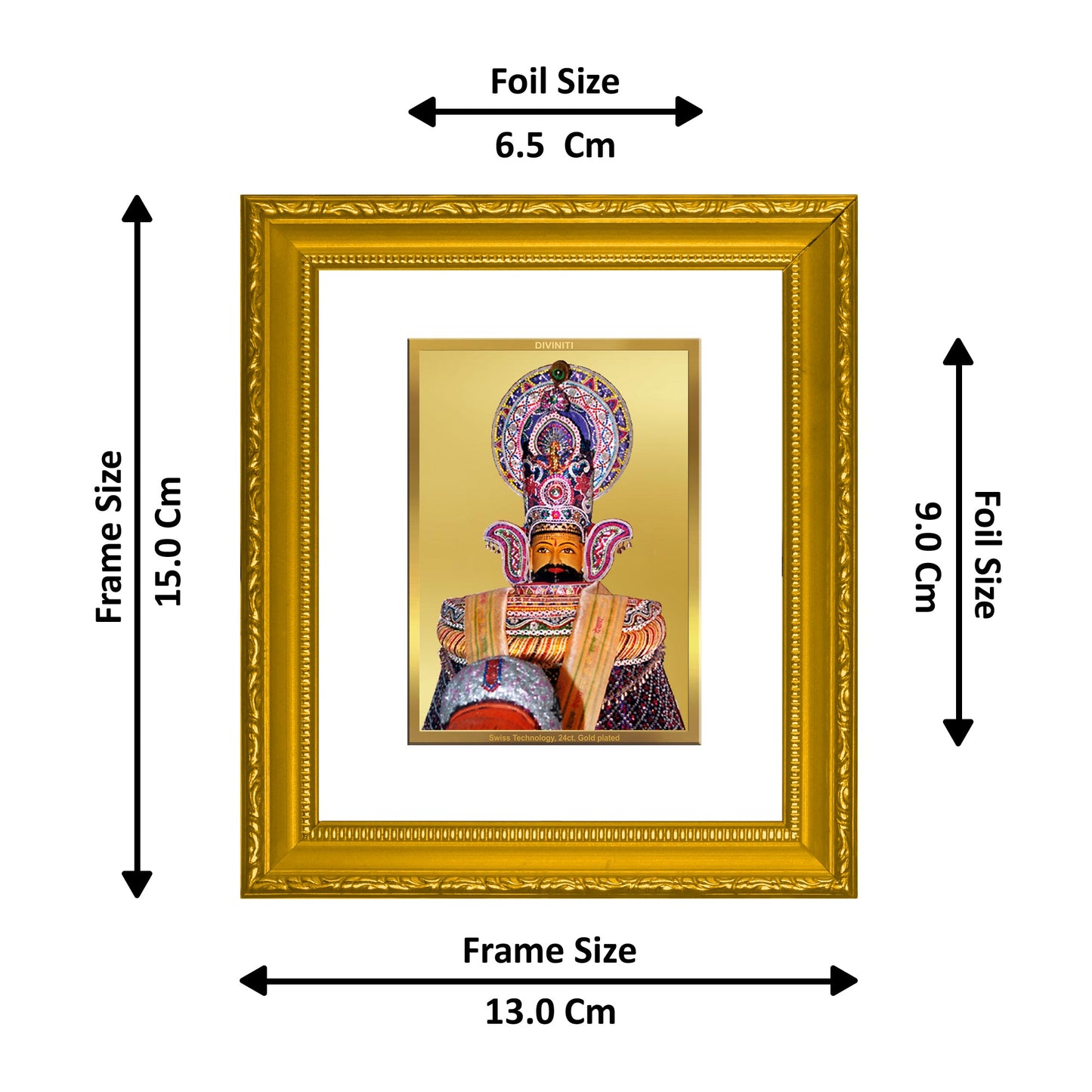 DIVINITI Khatu Shyam Gold Plated Wall Photo Frame| DG Frame 101 Wall Photo Frame and 24K Gold Plated Foil| Religious Photo Frame  For Prayer, Gifts Items (15.5CMX13.5CM)