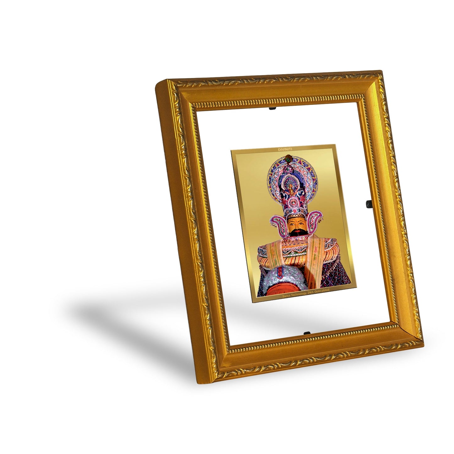 DIVINITI Khatu Shyam Gold Plated Wall Photo Frame| DG Frame 101 Wall Photo Frame and 24K Gold Plated Foil| Religious Photo Frame  For Prayer, Gifts Items (15.5CMX13.5CM)