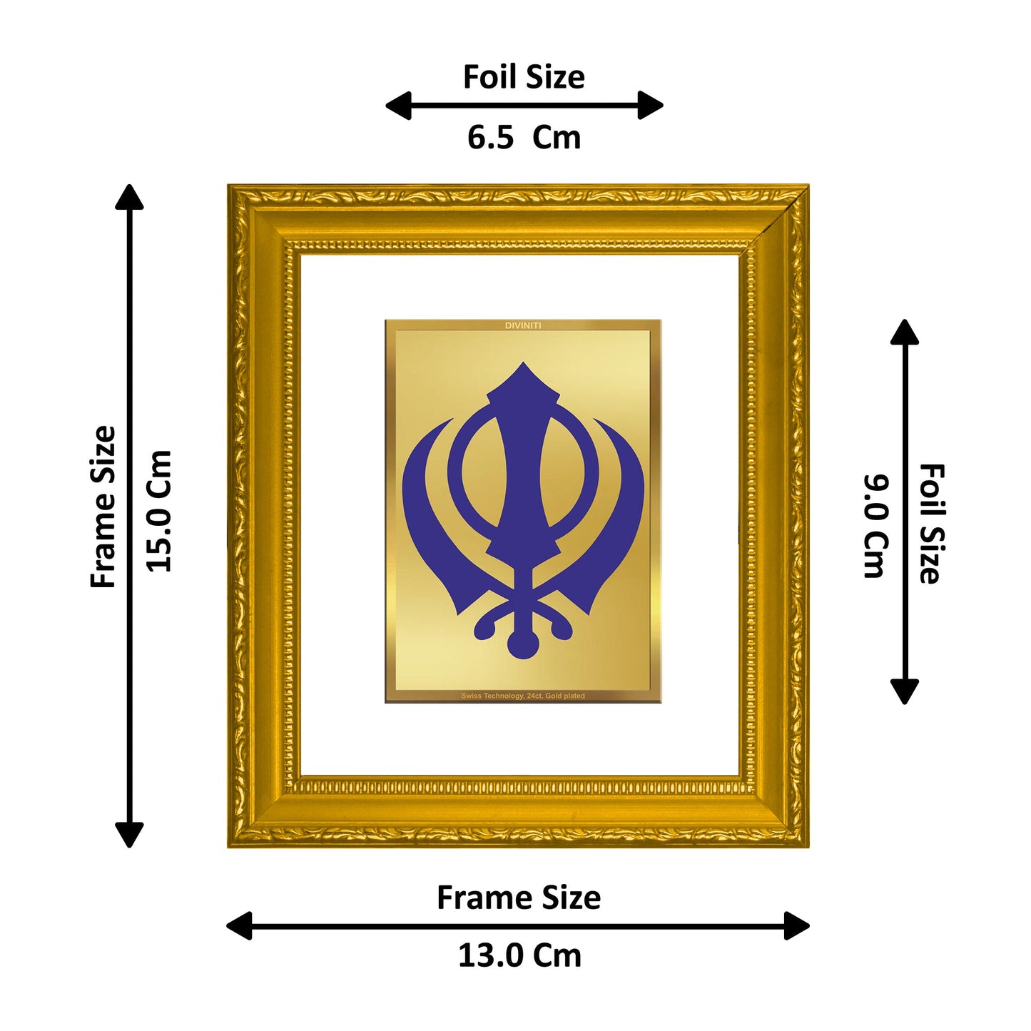 DIVINITI Khanda Sahib Gold Plated Wall Photo Frame| DG Frame 101 Wall Photo Frame and 24K Gold Plated Foil| Religious Photo Frame Idol For Prayer, Gifts Items (15.5CMX13.5CM)