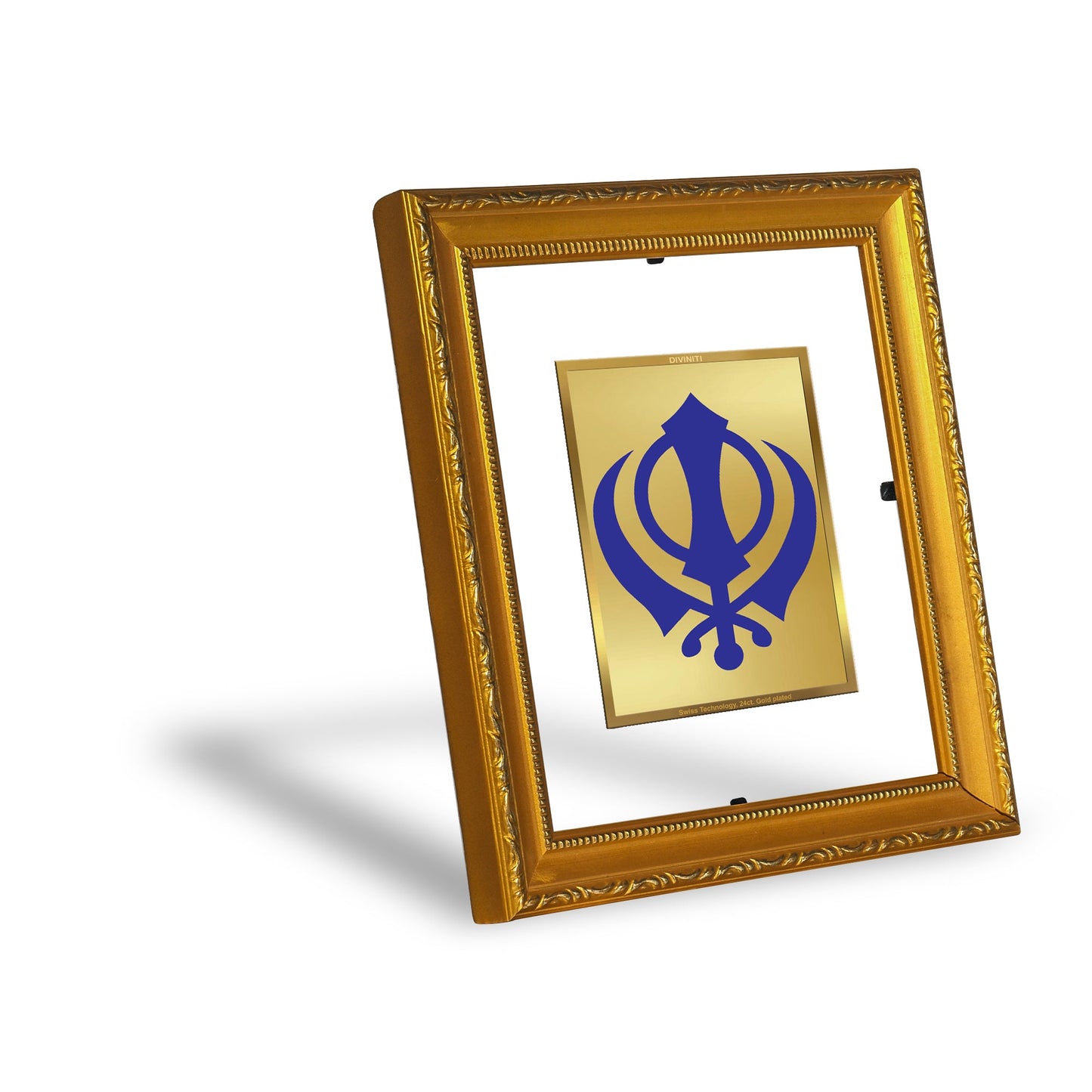 DIVINITI Khanda Sahib Gold Plated Wall Photo Frame| DG Frame 101 Wall Photo Frame and 24K Gold Plated Foil| Religious Photo Frame Idol For Prayer, Gifts Items (15.5CMX13.5CM)