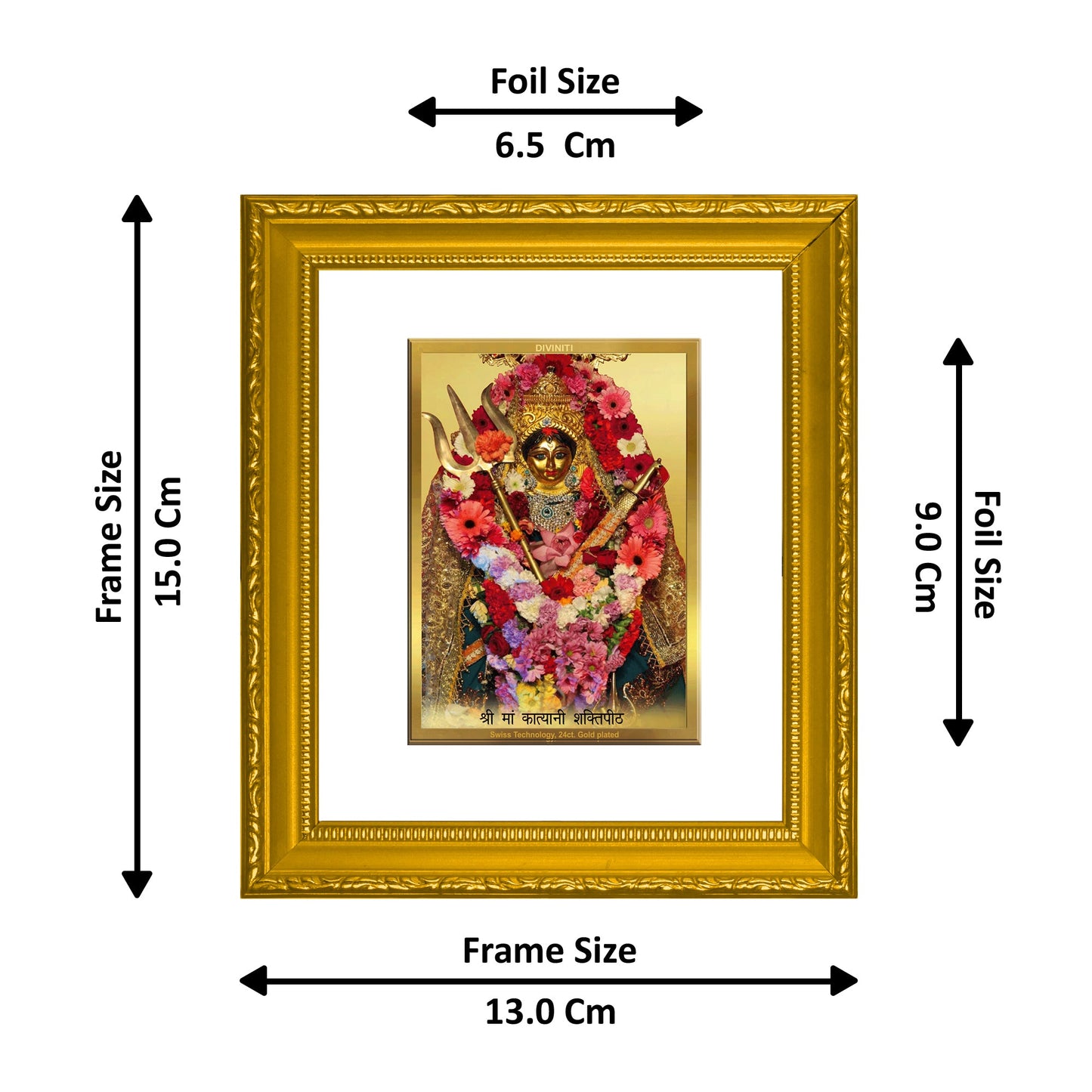 DIVINITI Kali maa Gold Plated Wall Photo Frame| DG Frame 101 Wall Photo Frame and 24K Gold Plated Foil| Religious Photo Frame Idol For Prayer, Gifts Items (15.5CMX13.5CM)