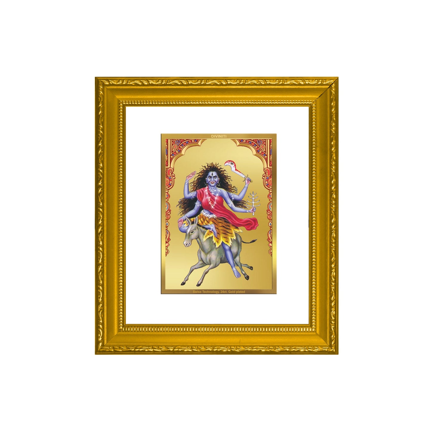 DIVINITI Kaalratri Mata Gold Plated Wall Photo Frame| DG Frame 101 Wall Photo Frame and 24K Gold Plated Foil| Religious Photo Frame Idol For Prayer, Gifts Items (15.5CMX13.5CM)