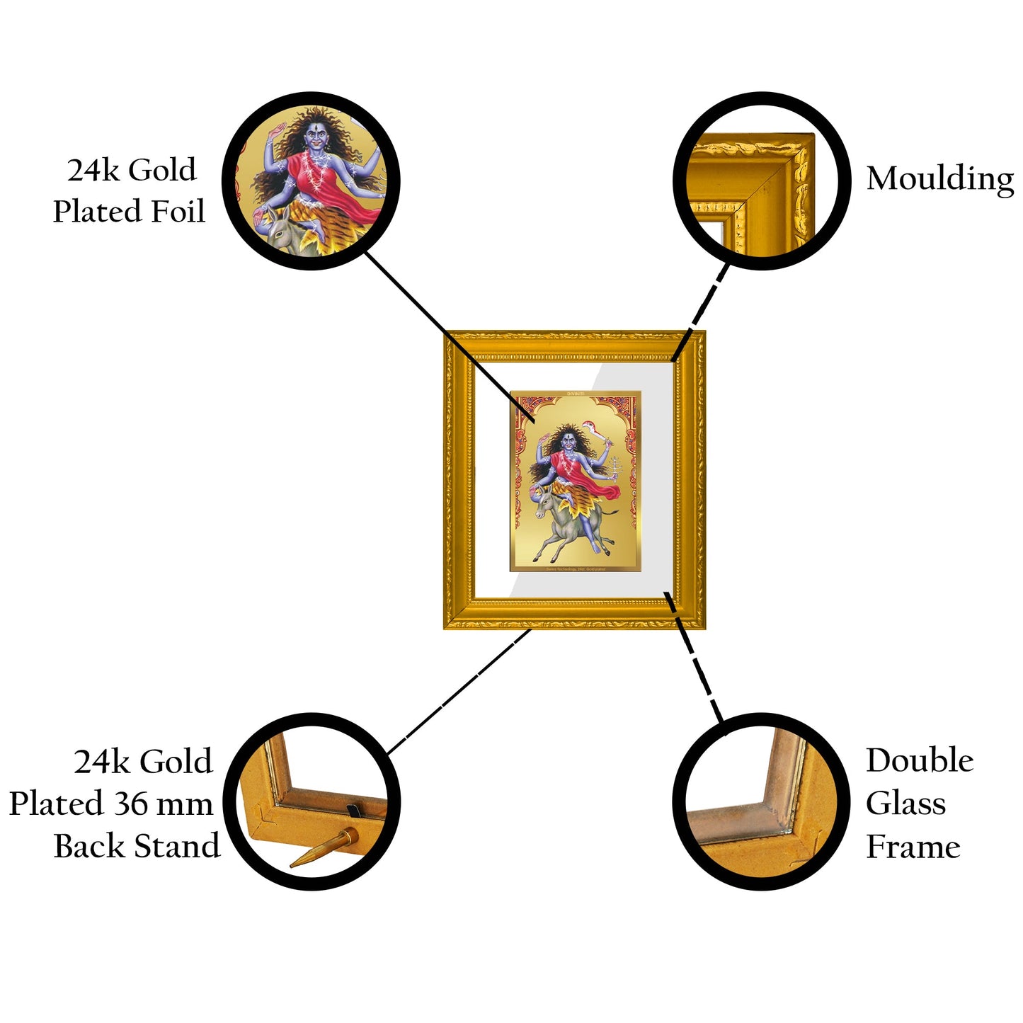 DIVINITI Kaalratri Mata Gold Plated Wall Photo Frame| DG Frame 101 Wall Photo Frame and 24K Gold Plated Foil| Religious Photo Frame Idol For Prayer, Gifts Items (15.5CMX13.5CM)