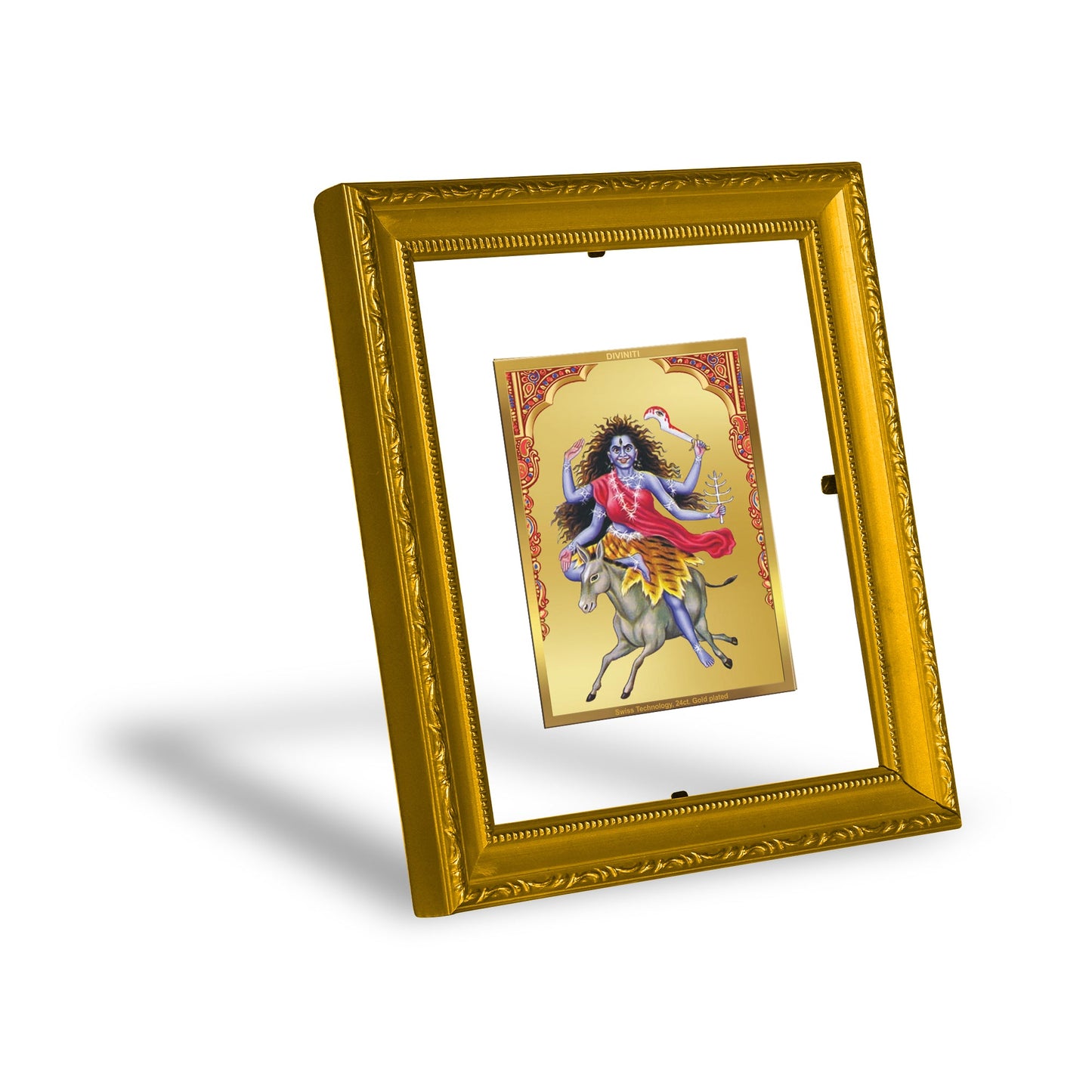 DIVINITI Kaalratri Mata Gold Plated Wall Photo Frame| DG Frame 101 Wall Photo Frame and 24K Gold Plated Foil| Religious Photo Frame Idol For Prayer, Gifts Items (15.5CMX13.5CM)