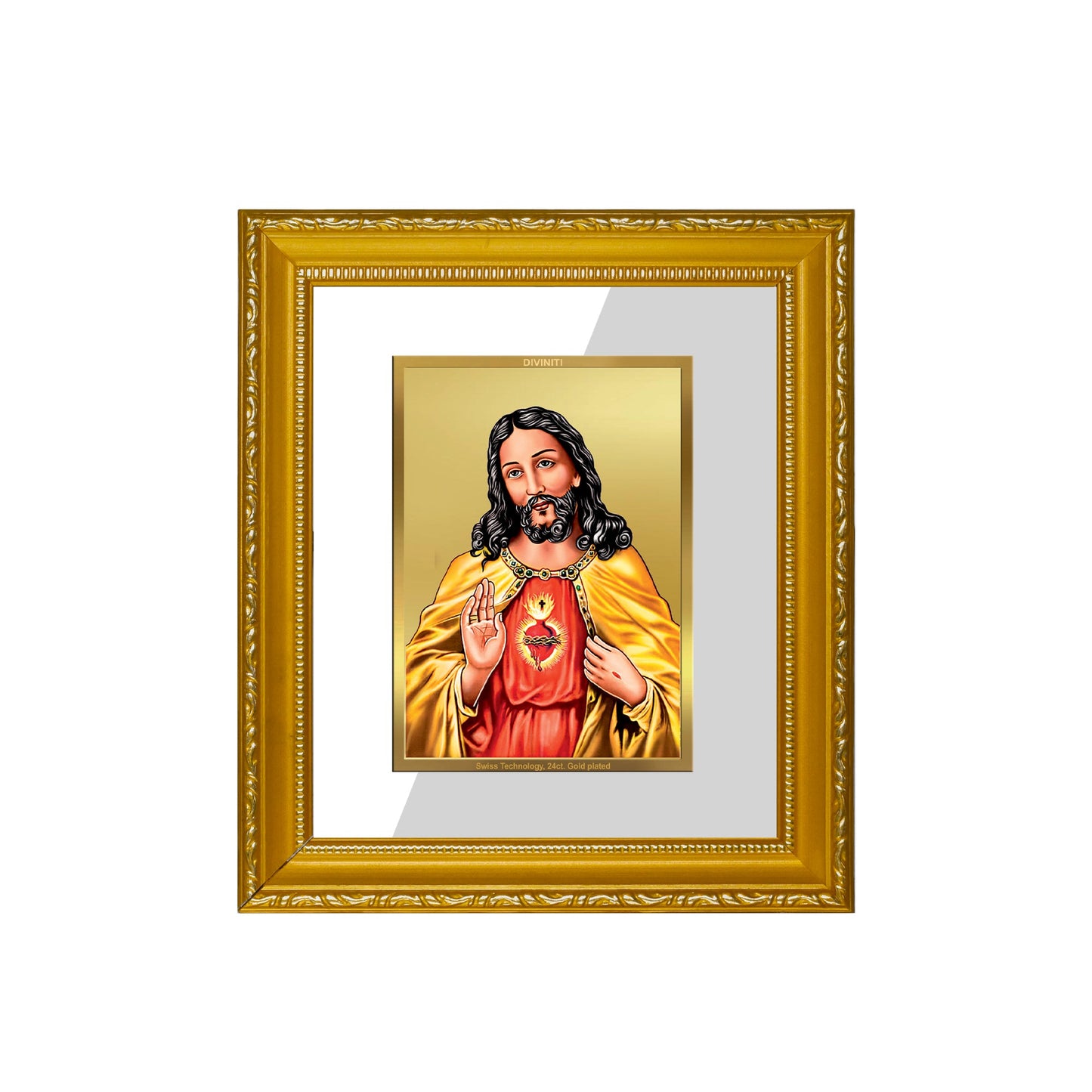 DIVINITI Jesus Gold Plated Wall Photo Frame| DG Frame 101 Wall Photo Frame and 24K Gold Plated Foil| Religious Photo Frame Idol For Prayer, Gifts Items (15.5CMX13.5CM)