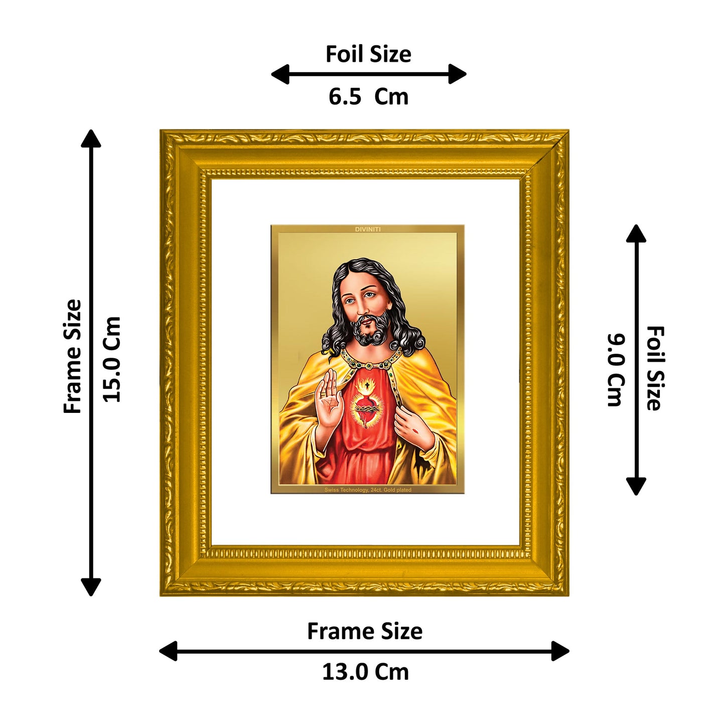 DIVINITI Jesus Gold Plated Wall Photo Frame| DG Frame 101 Wall Photo Frame and 24K Gold Plated Foil| Religious Photo Frame Idol For Prayer, Gifts Items (15.5CMX13.5CM)