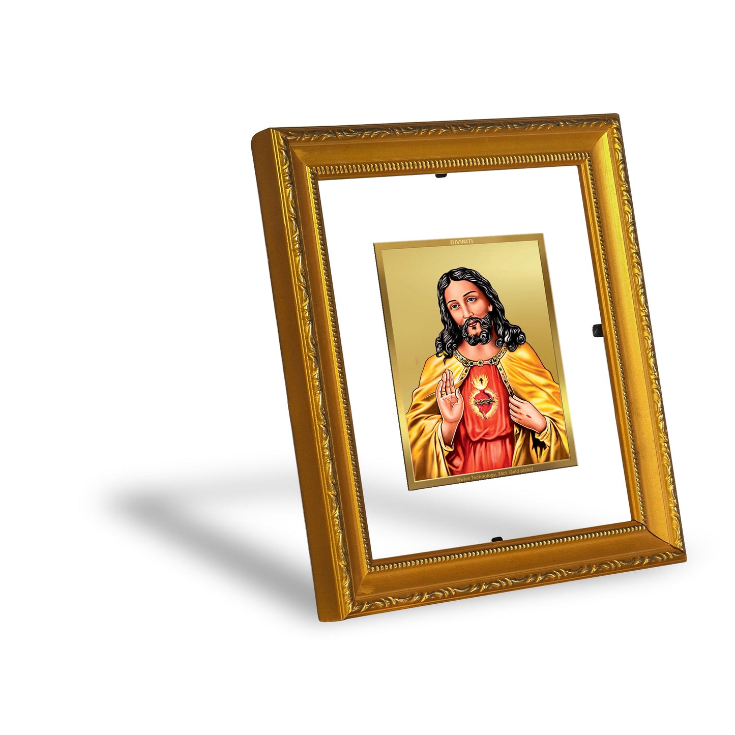 DIVINITI Jesus Gold Plated Wall Photo Frame| DG Frame 101 Wall Photo Frame and 24K Gold Plated Foil| Religious Photo Frame Idol For Prayer, Gifts Items (15.5CMX13.5CM)