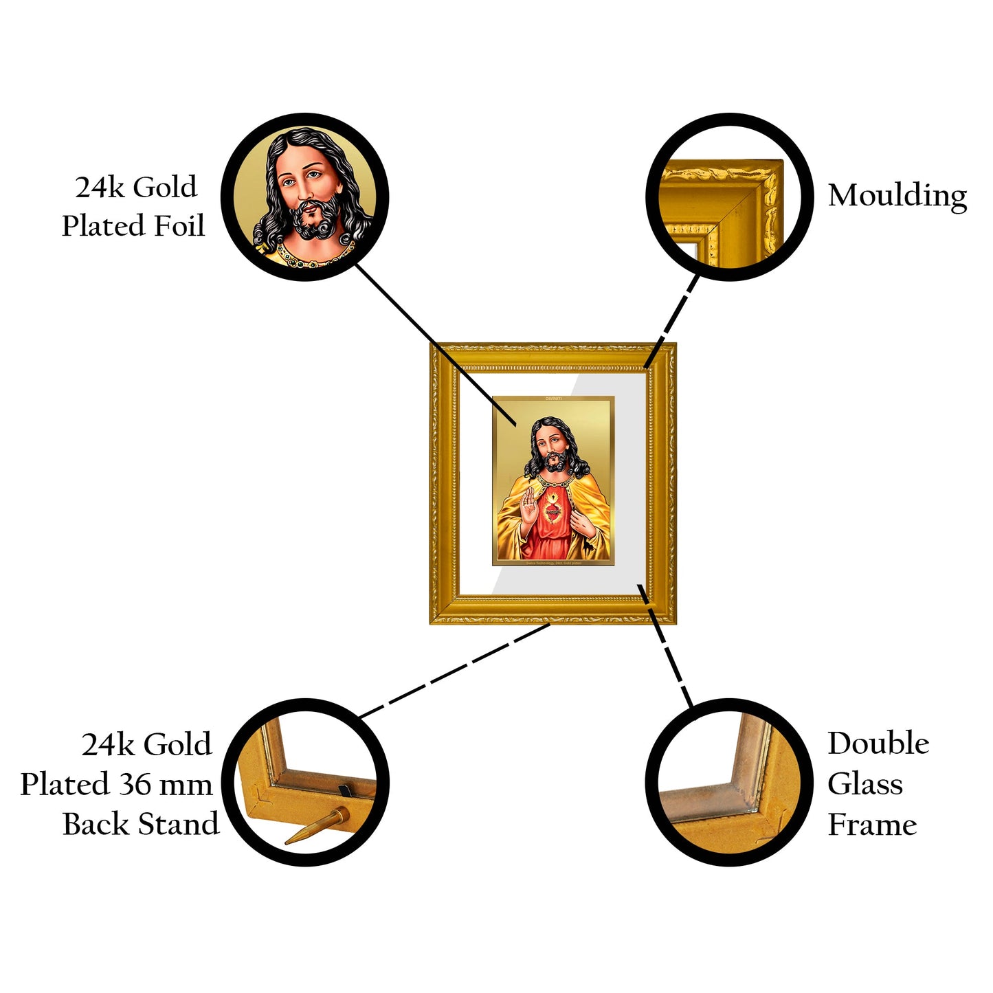 DIVINITI Jesus Gold Plated Wall Photo Frame| DG Frame 101 Wall Photo Frame and 24K Gold Plated Foil| Religious Photo Frame Idol For Prayer, Gifts Items (15.5CMX13.5CM)