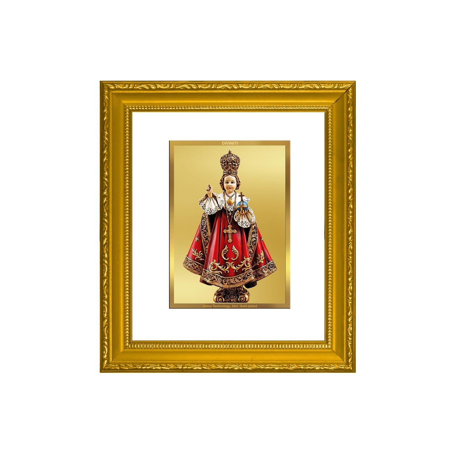 DIVINITI Infant Jesus Gold Plated Wall Photo Frame| DG Frame 101 Wall Photo Frame and 24K Gold Plated Foil| Religious Photo Frame Idol For Prayer, Gifts Items (15.5CMX13.5CM)