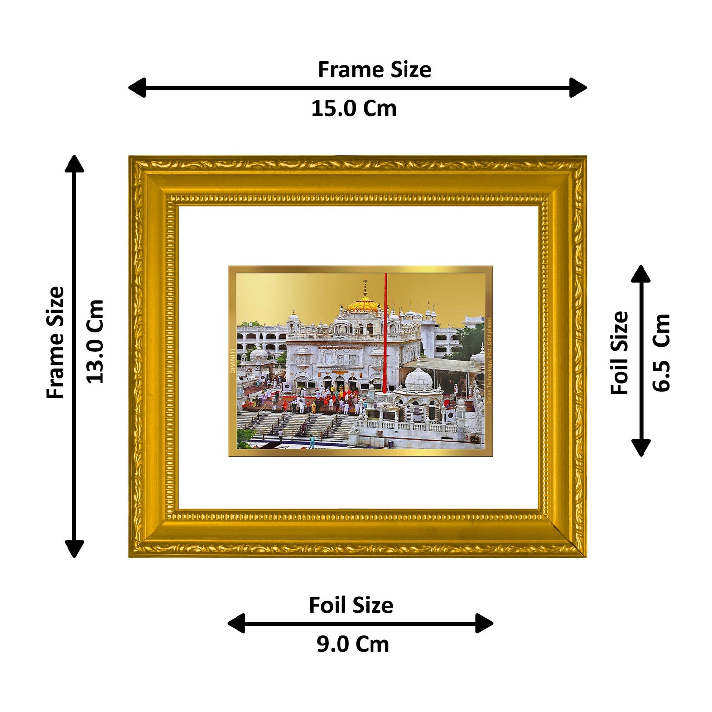 DIVINITI Hazur Sahib Gold Plated Wall Photo Frame| DG Frame 101 Wall Photo Frame and 24K Gold Plated Foil| Religious Photo Frame Idol For Prayer, Gifts Items (15.5CMX13.5CM)